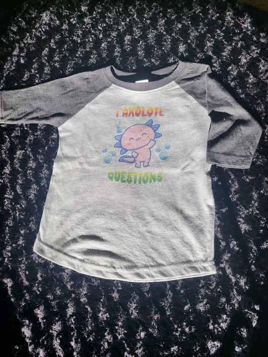 Sassy kids 3/4 sleeve tee- axolotl