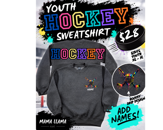 LARGE letter Youth HOCKEY DRIP Crewneck
