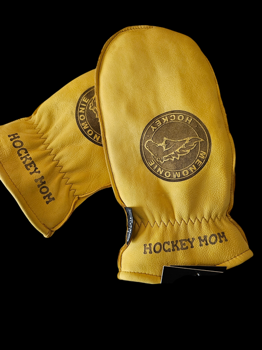 Lined Genuine Leather personalized chopper mittens - with fingered glove inside.