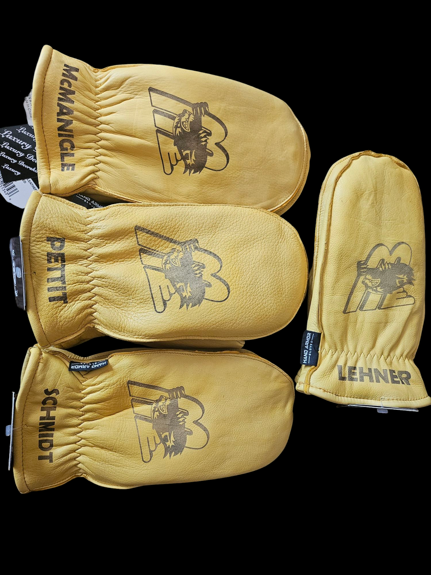 Lined Deerskin personalized chopper mittens - with fingered glove inside.