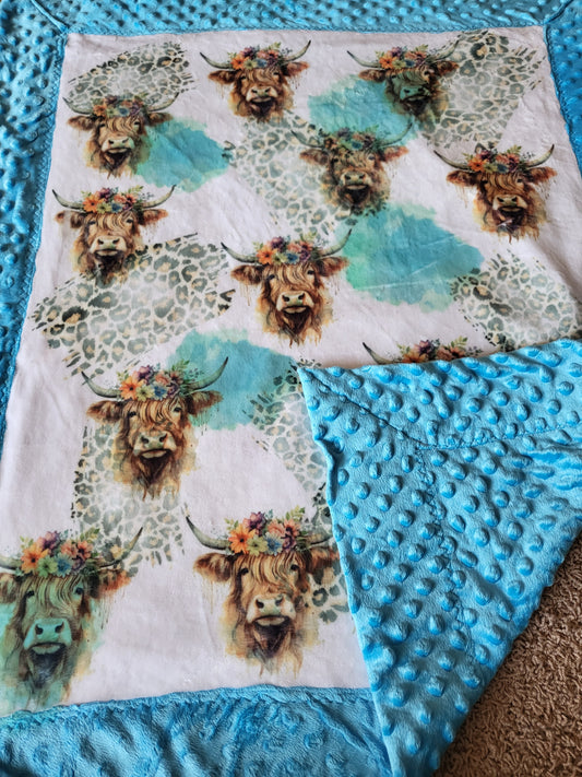 Baby size minky blanket - highland cow