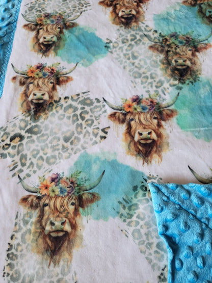 Baby size minky blanket - highland cow