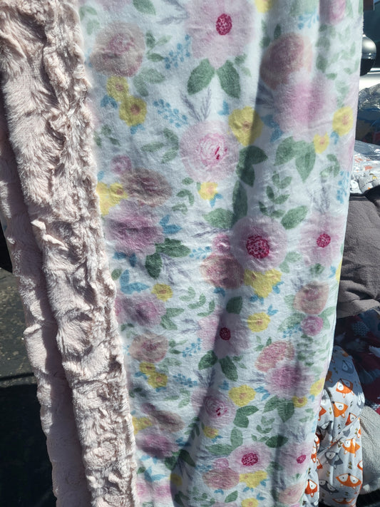 Minky blanket with adorable fold over edge - floral