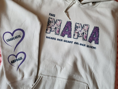 Customized this Mama wears her heart on her SLEEVE. Add your names