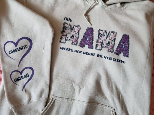 Customized this Mama wears her heart on her SLEEVE. Add your names