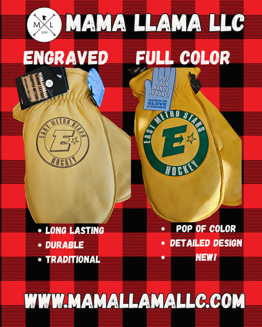 Lined Genuine Leather personalized chopper mittens - with fingered glove inside.