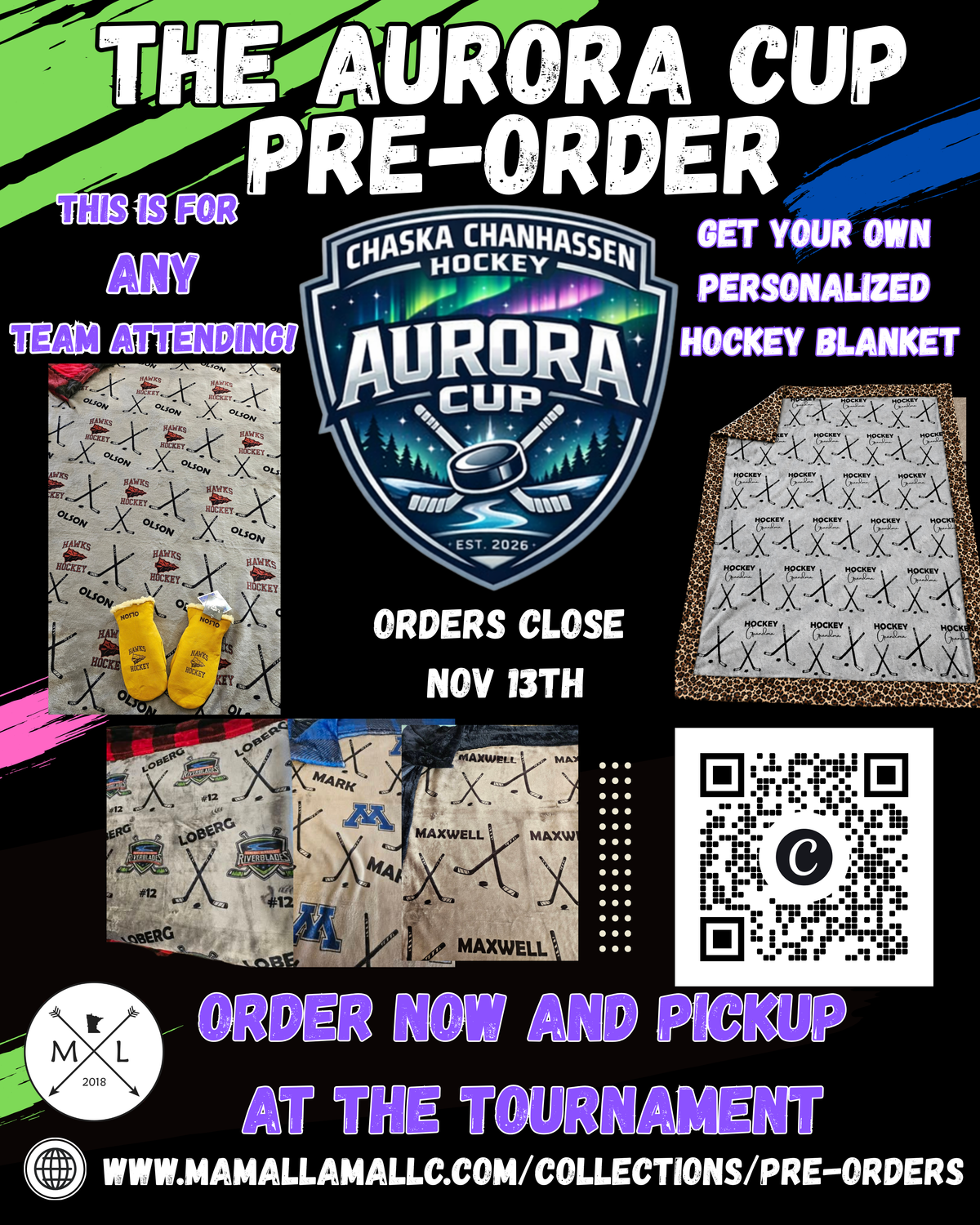 AURORA CUP PRE- ORDER HOCKEY BLANKETS - Personalized (ORDERS CLOSE NOV 13th)