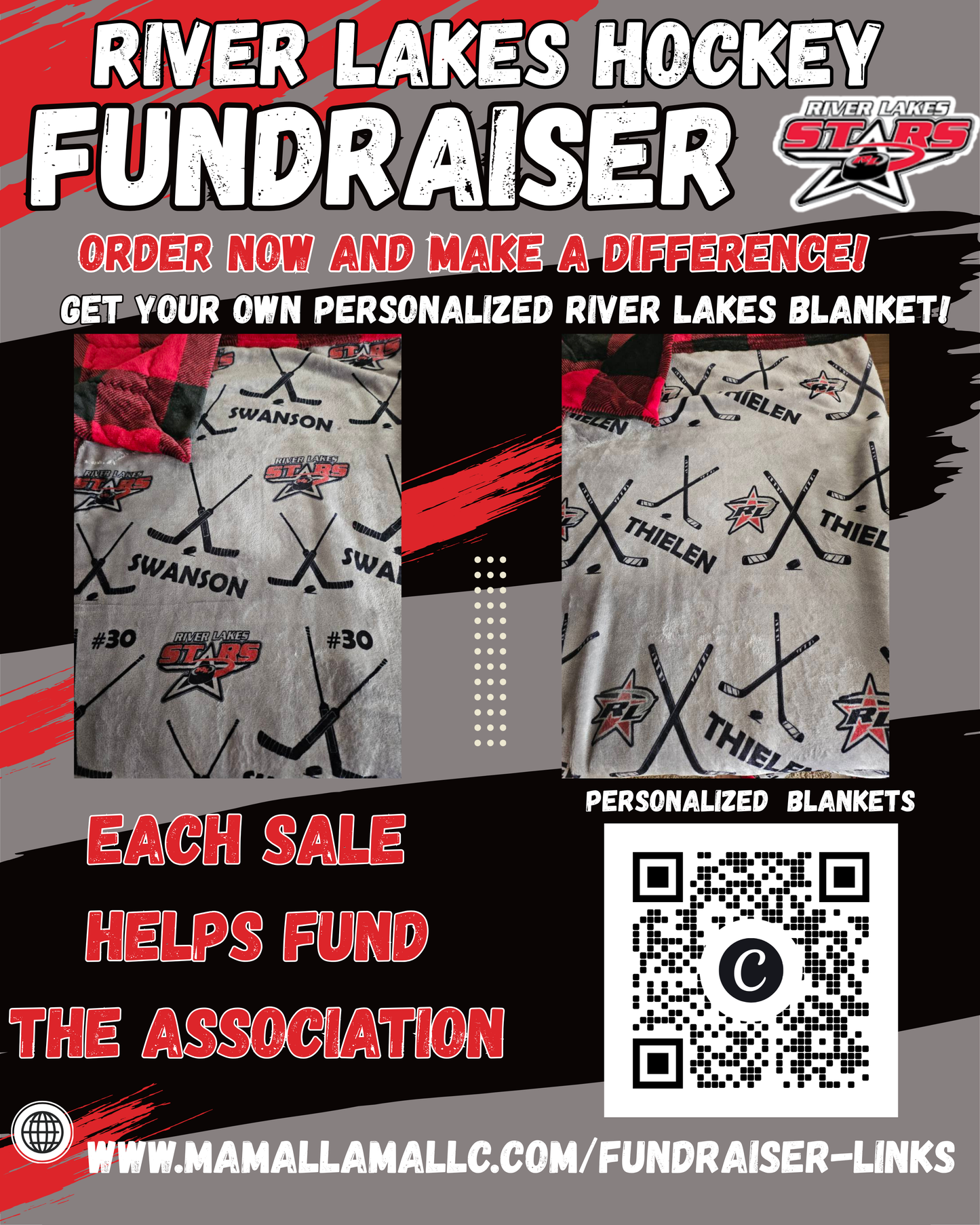 RIVER LAKES FUNDRAISER HOCKEY BLANKETS - EXCLUSIVE PRINT - PERSONALIZED