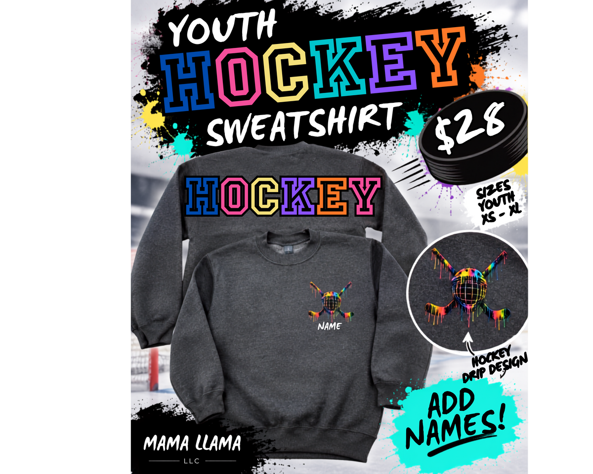 LARGE letter Youth HOCKEY DRIP Crewneck
