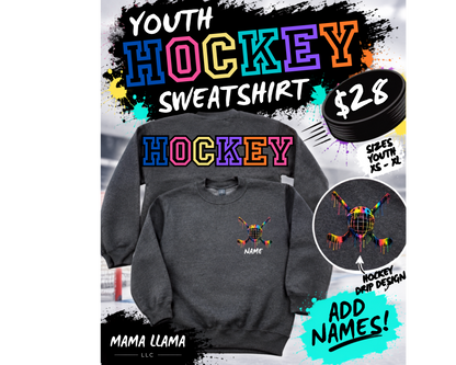 LARGE letter Youth HOCKEY DRIP Crewneck