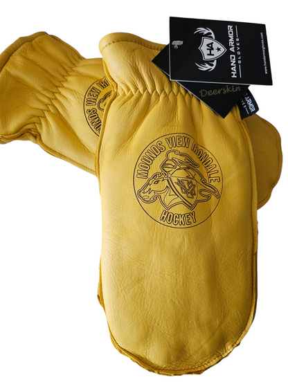 Lined Deerskin personalized chopper mittens - with fingered glove inside.