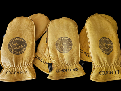 Lined Deerskin personalized chopper mittens - with fingered glove inside.
