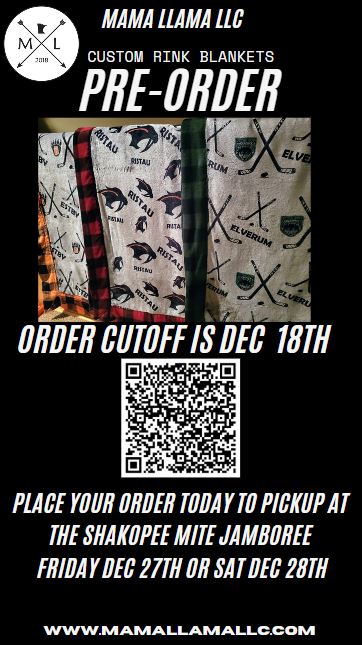 SHAKOPEE HOCKEY JAMBOREE PRE ORDER - Cozy rink Blanket customizable (Closes 12/18/24)