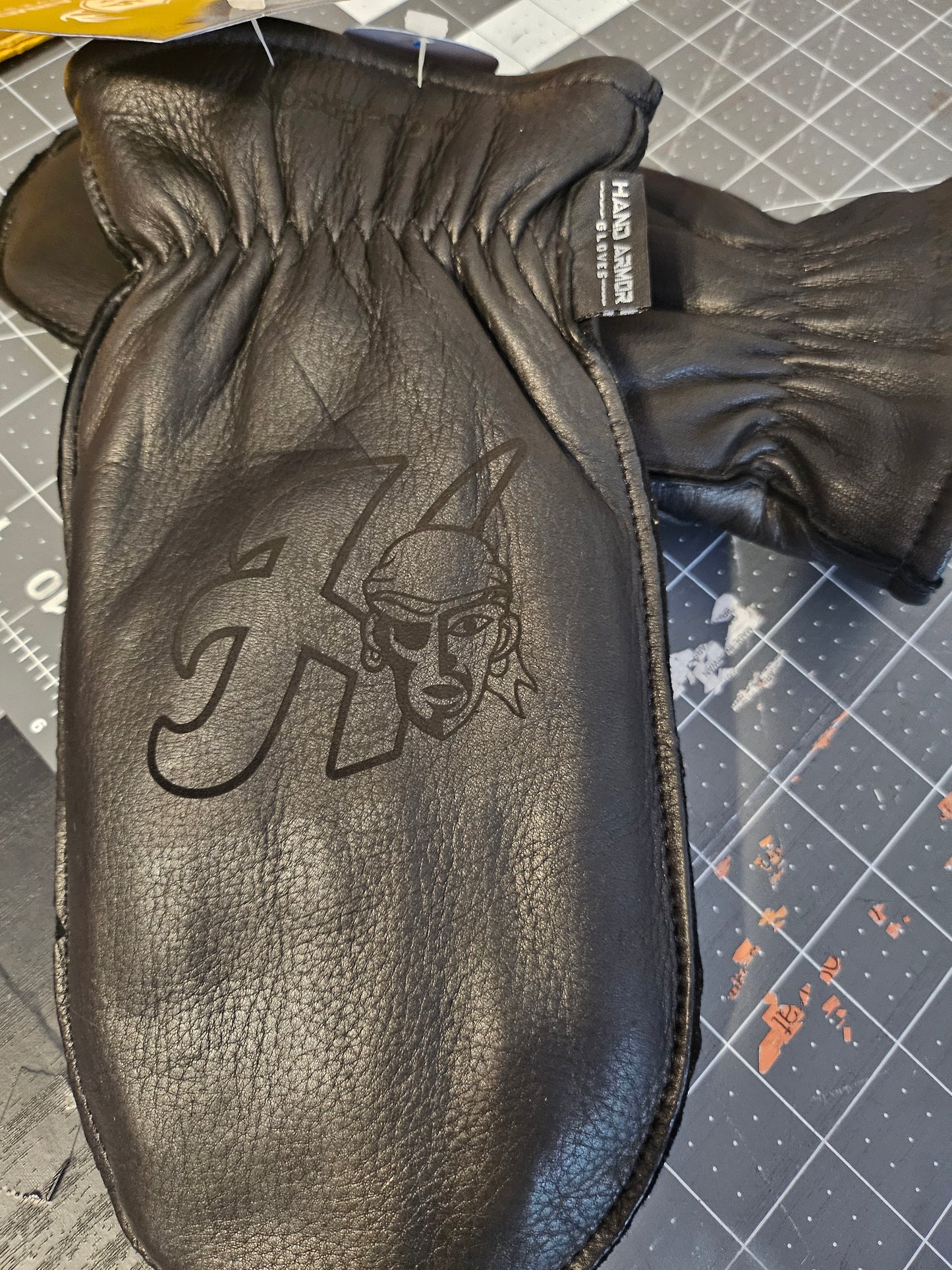 Lined Deerskin personalized chopper mittens - with fingered glove inside BLACK