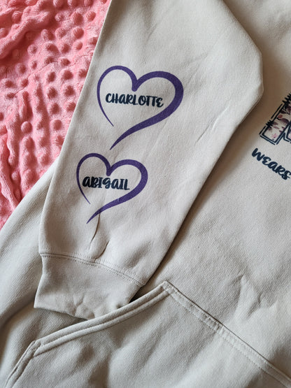 Customized this Mama wears her heart on her SLEEVE. Add your names