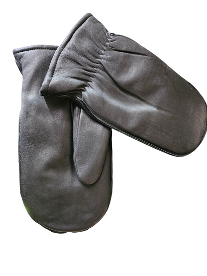 Lined Deerskin personalized chopper mittens - with fingered glove inside BLACK