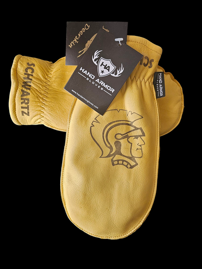 Lined Deerskin personalized chopper mittens - with fingered glove inside.
