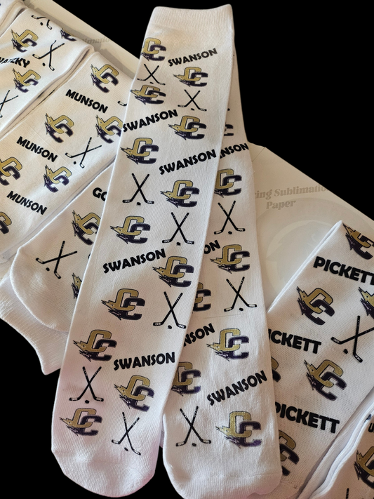 Custom Sports Socks - add your Sport(s) logo & Name
