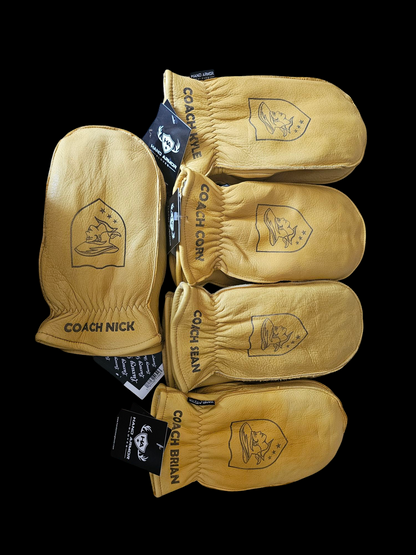 Lined Deerskin personalized chopper mittens - with fingered glove inside.