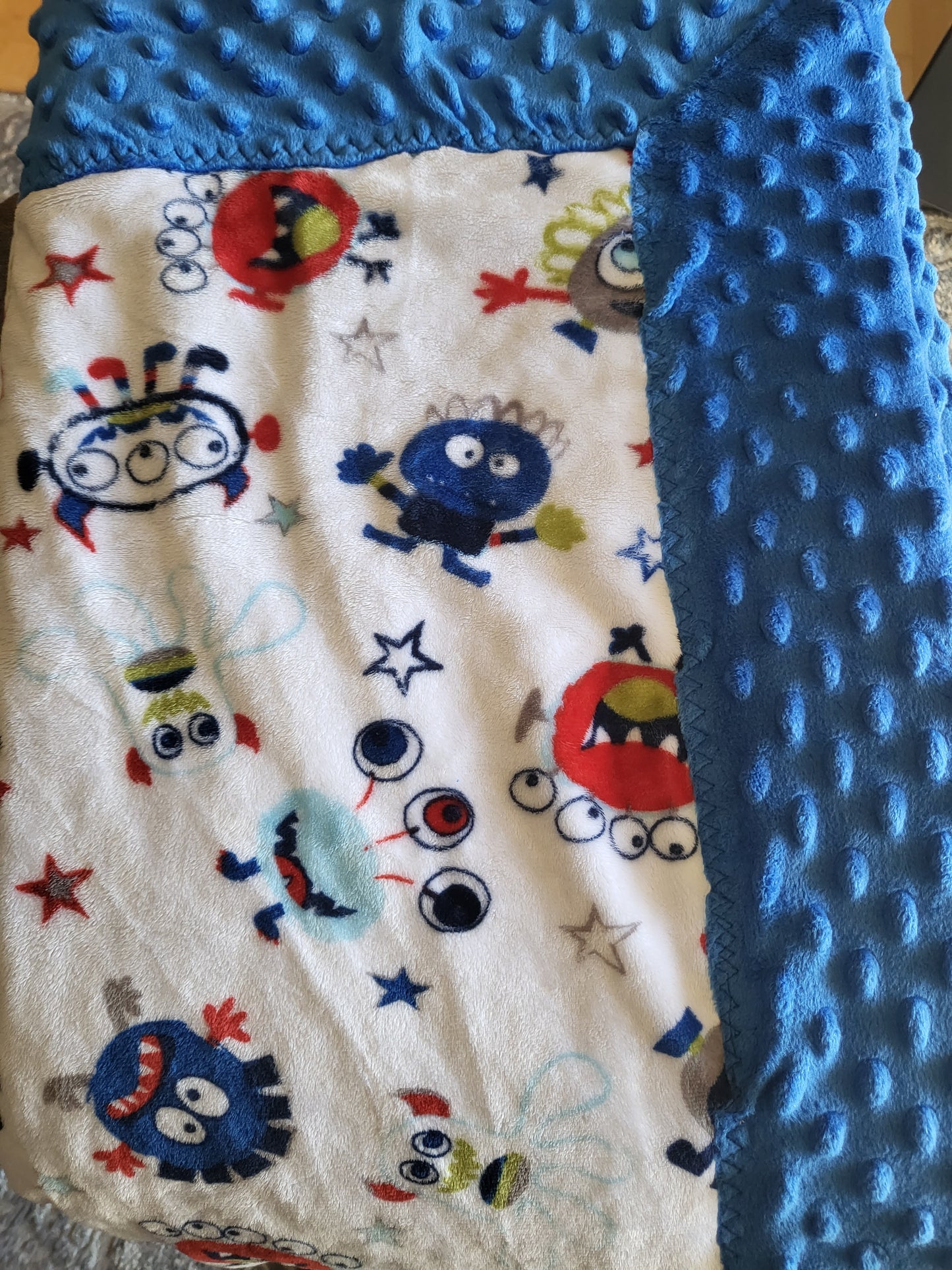 Minky blanket with adorable fold over edge - monsters