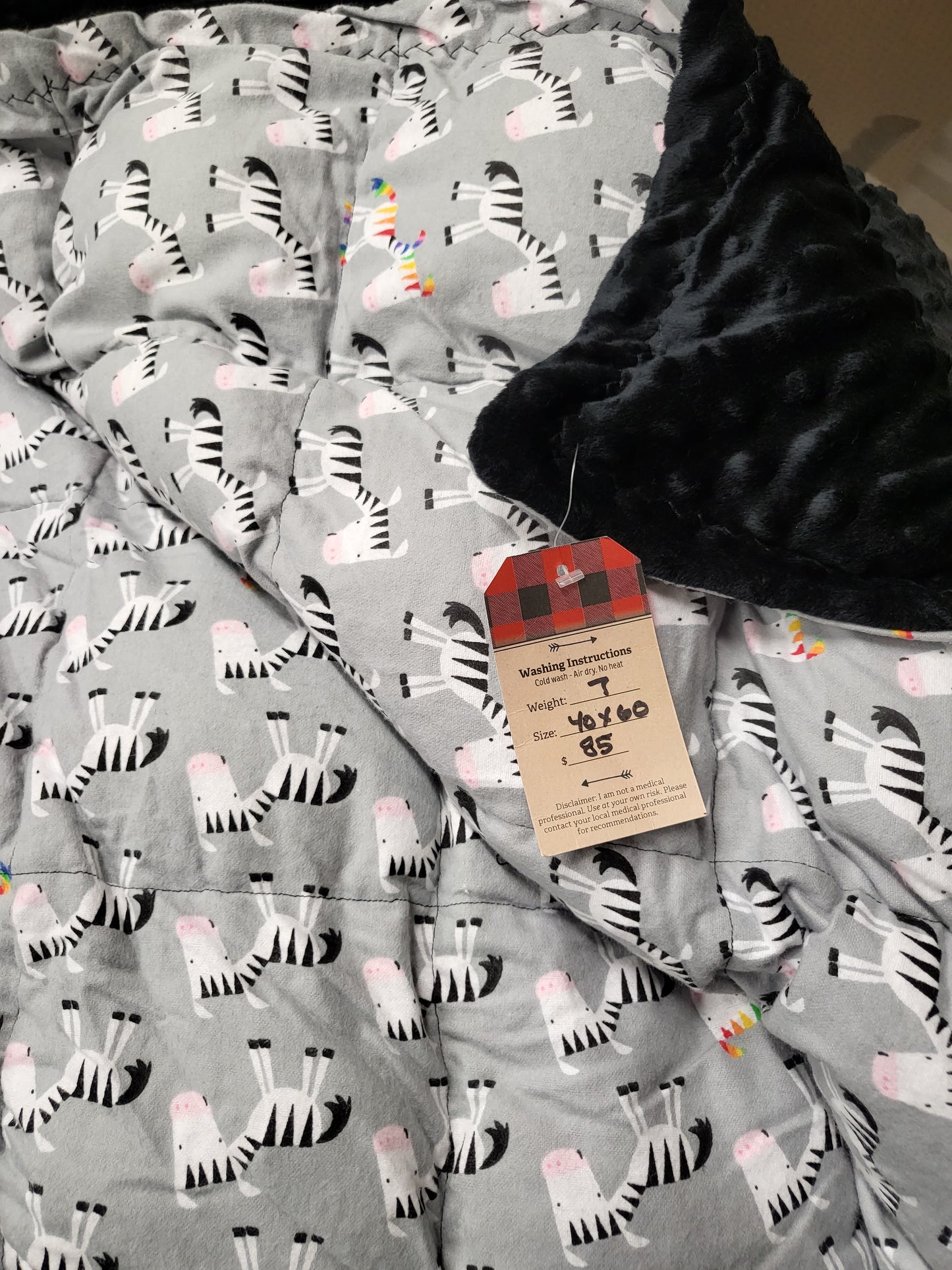 Pre made weighted blanket -zebra rainbow. 7lbs